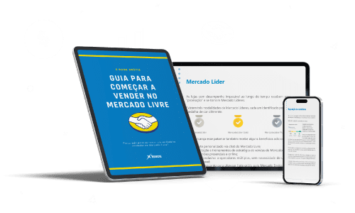 E-book "Guia para começar a vender no Mercado Livre" em tablet e smartphone