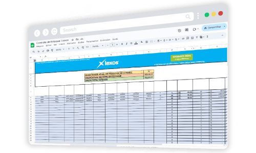 Planilha de Controle de Estoque da Lexos em tela de computador