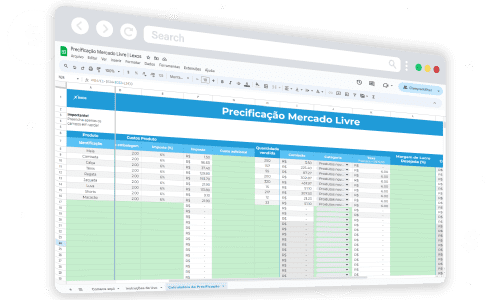 Planilha de precificação para Mercado Livre Rodapé