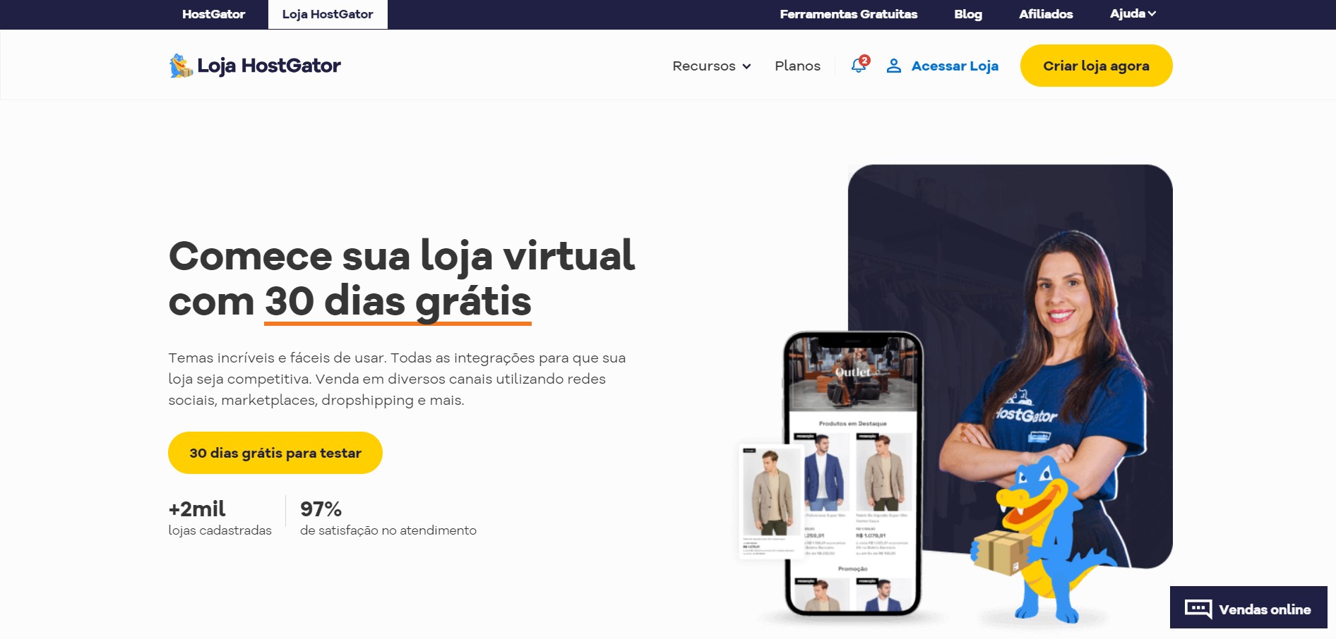 Print da página principal da plataforma de e-commerce DLoja Virtual.